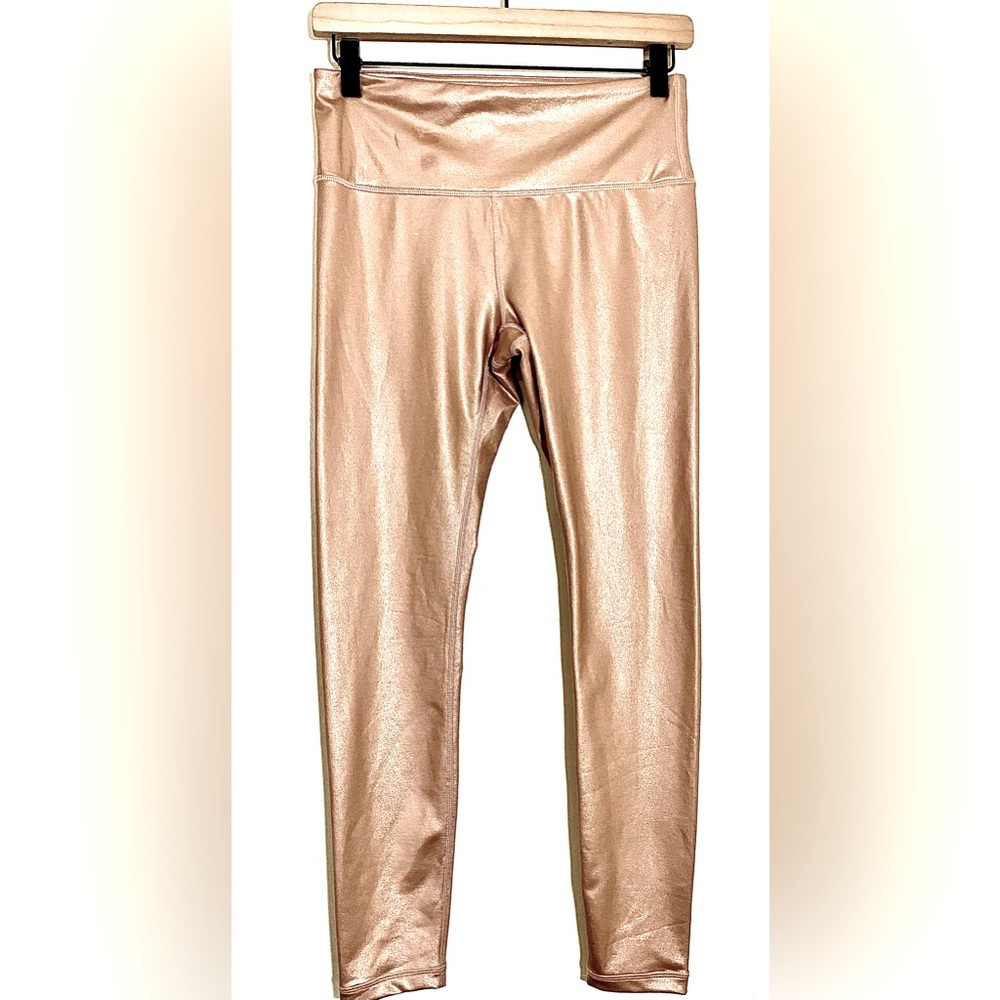 Athleta Elation Rose Gold Shimmer High Rise Yoga Pants Sz Small